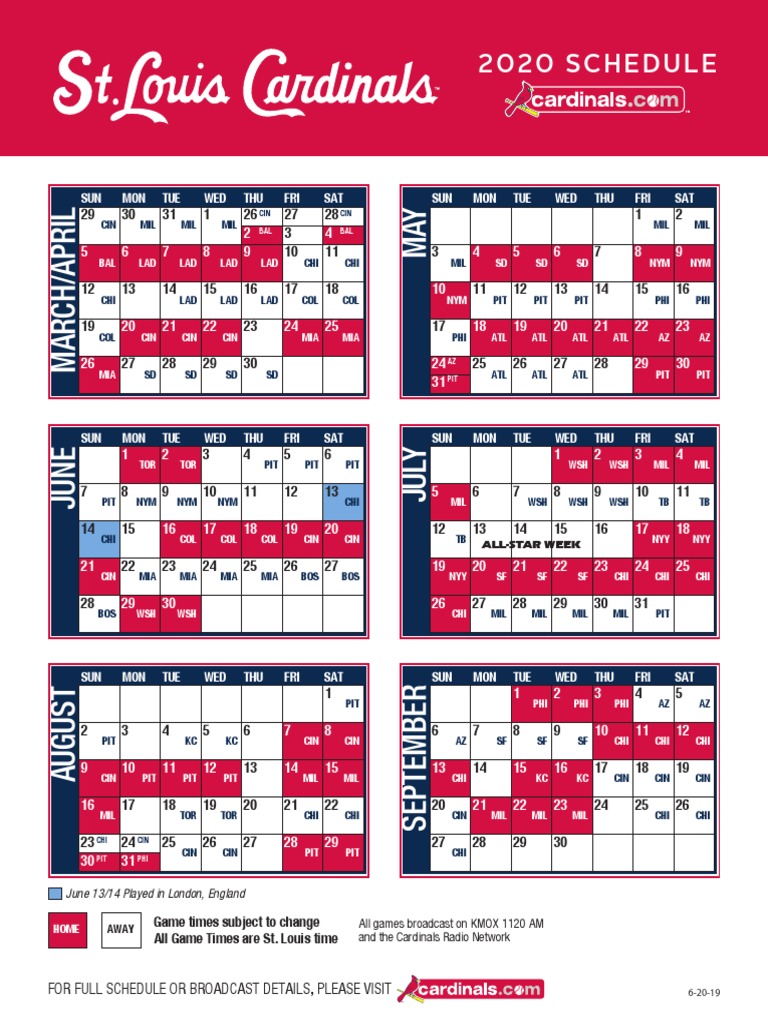 Cardinals 2020 Schedule, PDF, St. Louis Cardinals