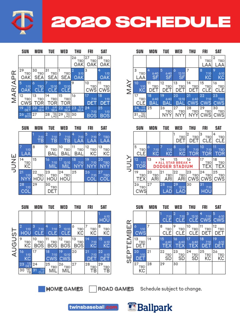 2020 Minnesota Twins Printable Schedule | PDF