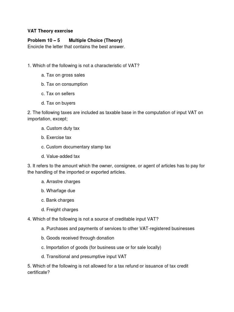 Vat Theory Exercise 1 Pdf