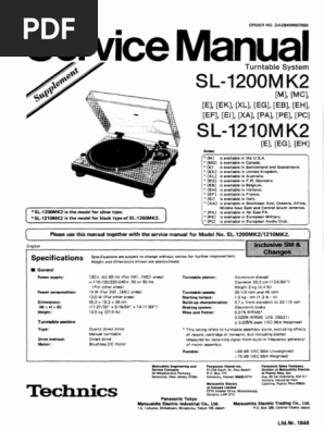 Sl1210mkii Pdf Phonograph Electrical Engineering