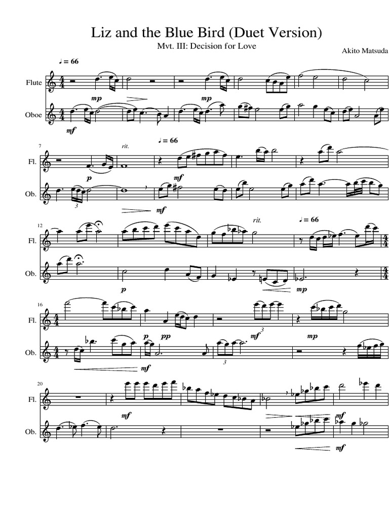 Liz and the Blue Bird Mvt. 3 Flute and Oboe Duet Only