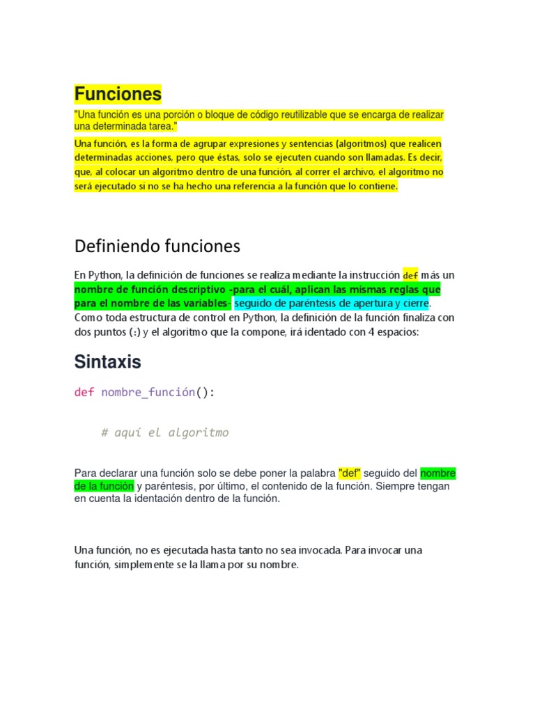 Definición y Uso de Funciones en Python | PDF | Python (lenguaje de ...