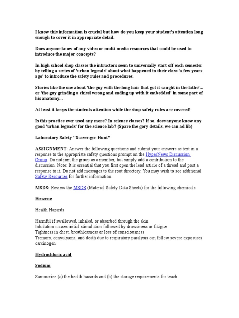 Lab Safety Scavenger Hunt PDF Laboratories United States