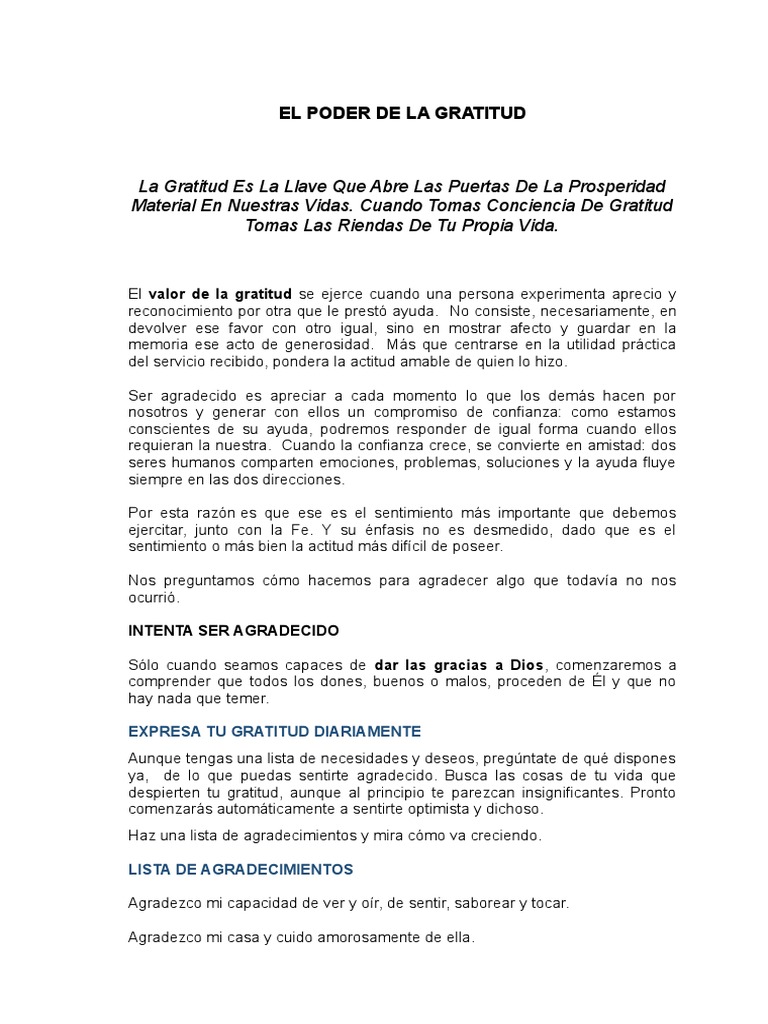 El Poder de La Gratitud | PDF | Gratitud | Amor