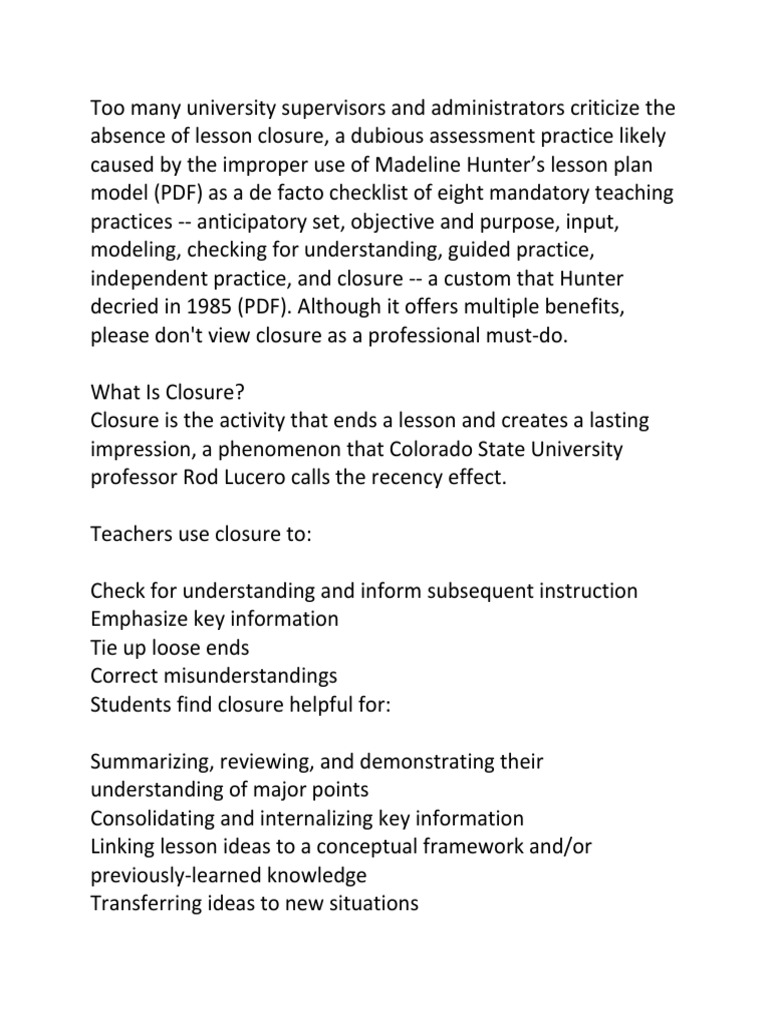 Wrap Up Activities PDF Question Lesson Plan