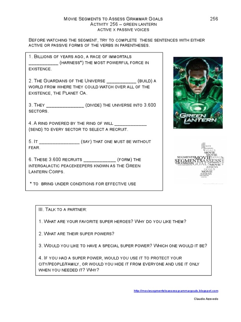 256 Green Lantern - Active X Passive Voices | PDF | Syntax | Grammar