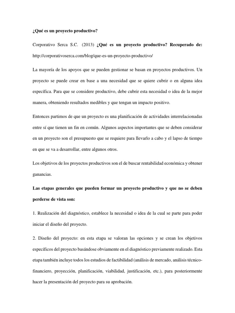 Qué Es Un Proyecto Productivo PDF Planificación Diseño
