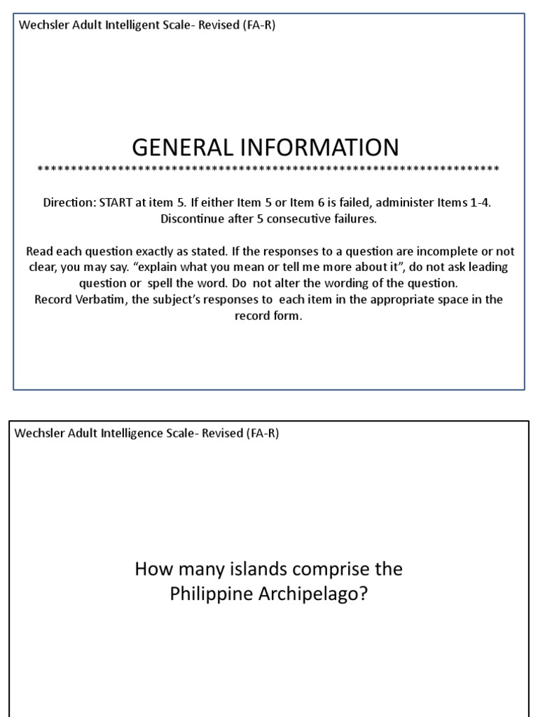 Wechsler Adult Intelligence Scale FA-R | PDF | Philippines ...