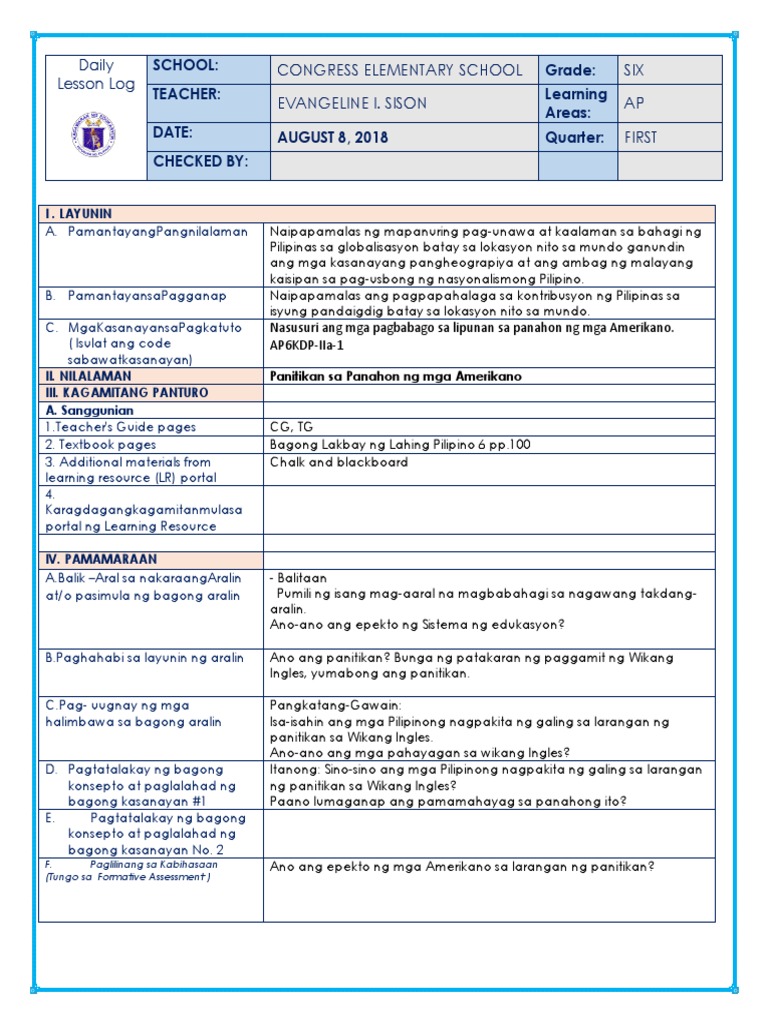 Grade 6 Cot AP 6 First | PDF