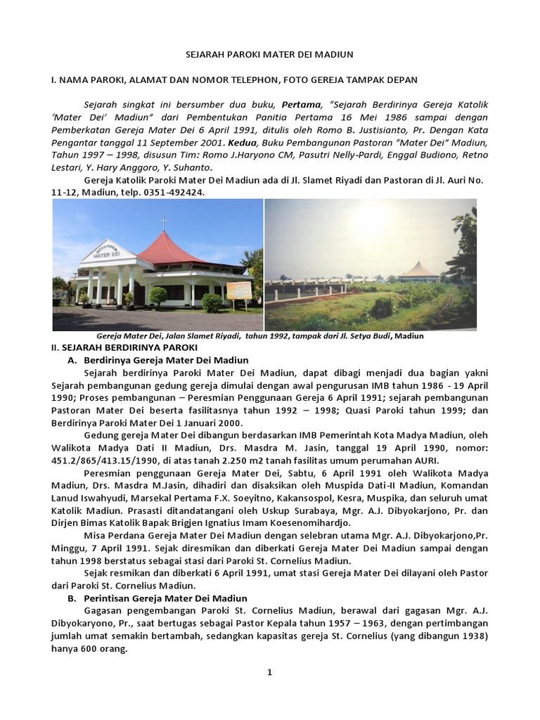 Sejarah Paroki Mater Dei Madiun | PDF