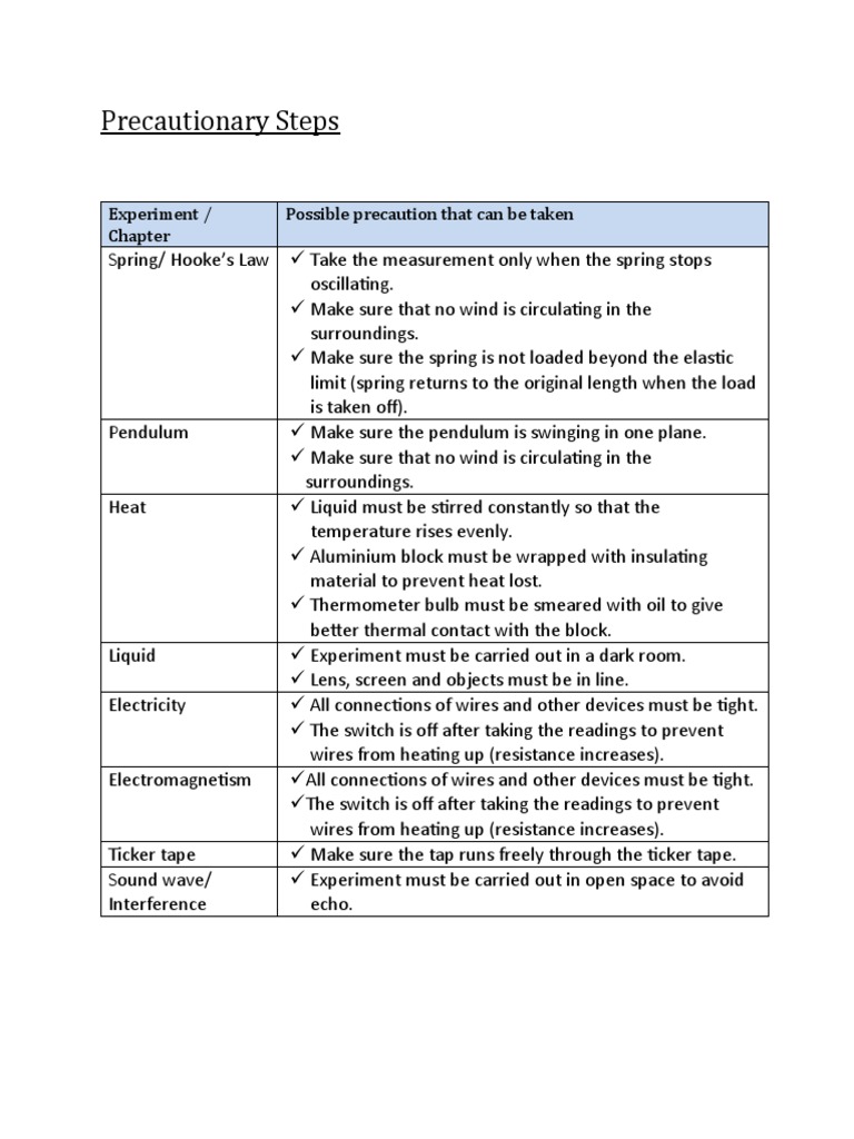 Precautions for Physics Experiments | PDF