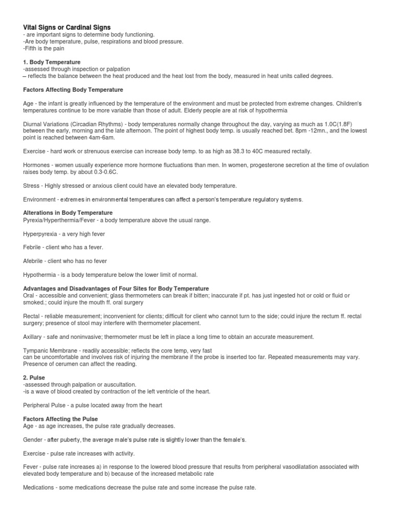 Vital Signs or Cardinal Signs | Download Free PDF | Breathing | Pulse