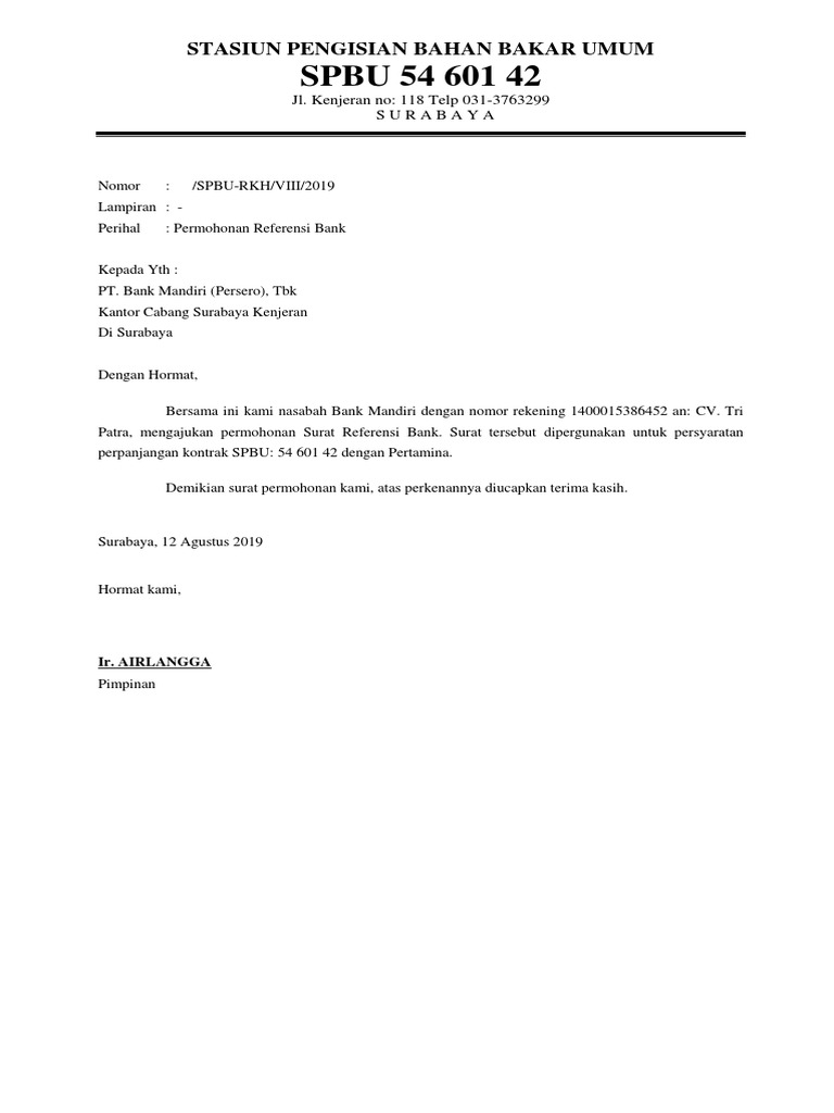 Surat Permohonan Referensi Bank