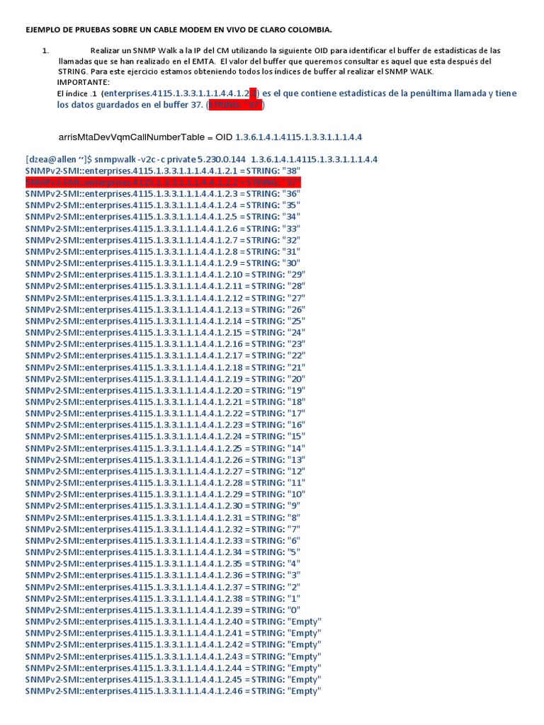 Ejemplo Mos SNMP Mos Cable Modem Arris PDF Transmisión de datos