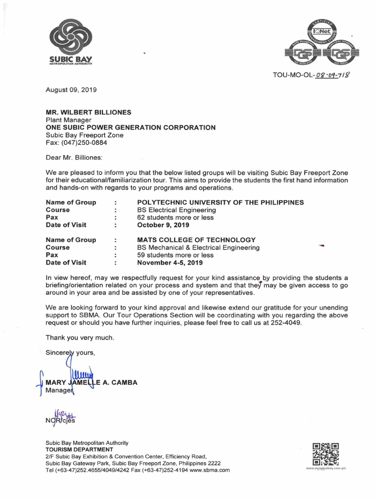 Coordination Letter (One Subic) | PDF