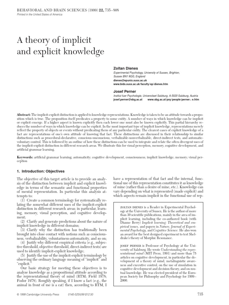 A Theory of Implicit and Explicit Knowledge Zoltan Dienes PDF
