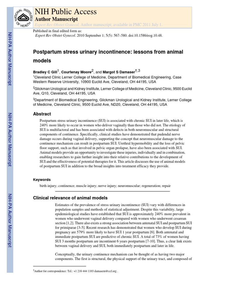 Postpartum SUI Insights from Animal Models | PDF | Urinary Incontinence ...