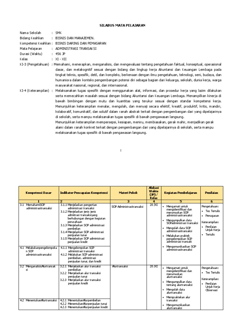 Silabus c3 - Adm Transaksi | PDF