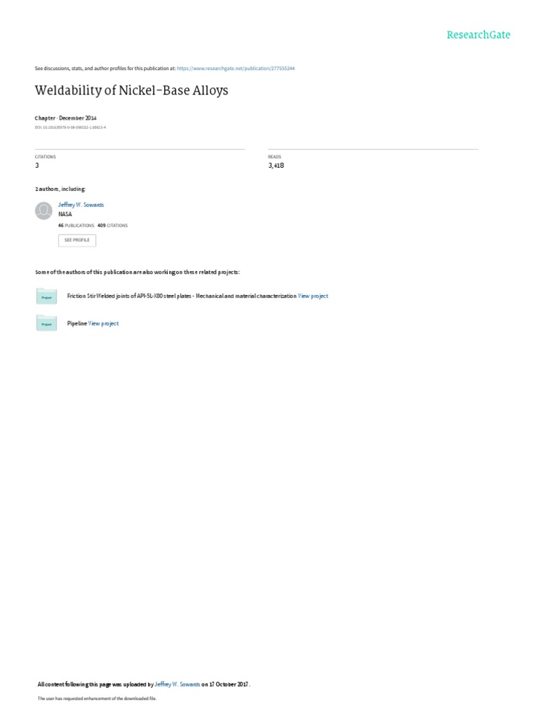 Weldability of NickelBase Alloys PDF PDF Welding Construction