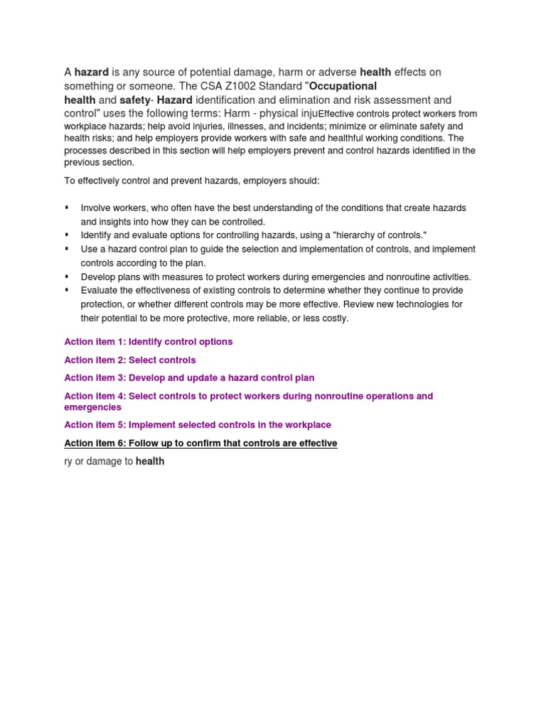 Health and Safety-Hazard Identification and Elimination and Risk ...