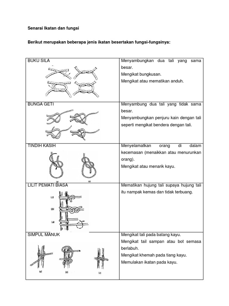 Senarai Ikatan Dan Fungsi