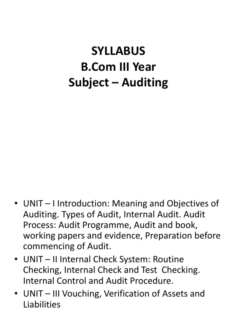 Syllabus Subject - Auditing | PDF | Internal Control | Audit
