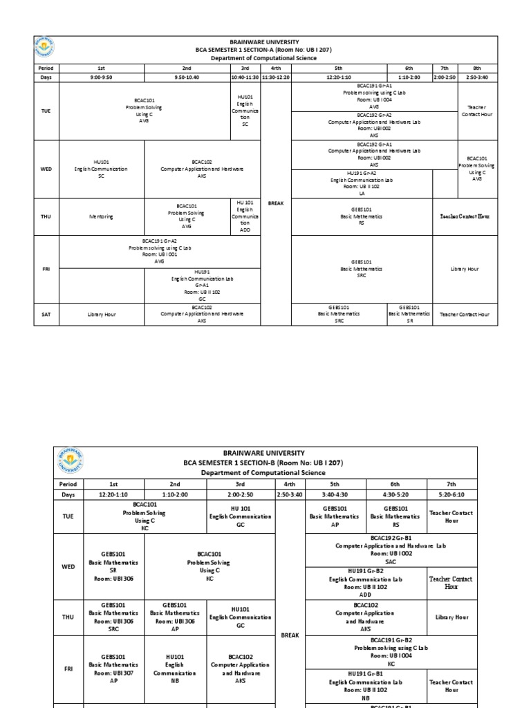 (Sem-1) Odd Semester 2019-20 Routine | PDF | Teaching Mathematics ...
