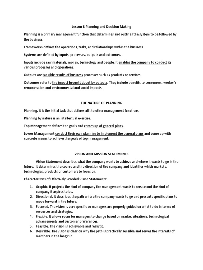 Planning and Decision Making Overview | PDF | Decision Making ...