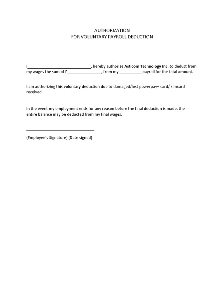 Voluntary Payroll Deduction Authorization | PDF