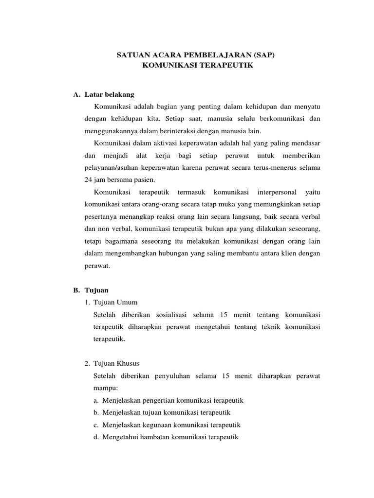 Satuan Acara Penyuluhan Komunikasi Terapeutik