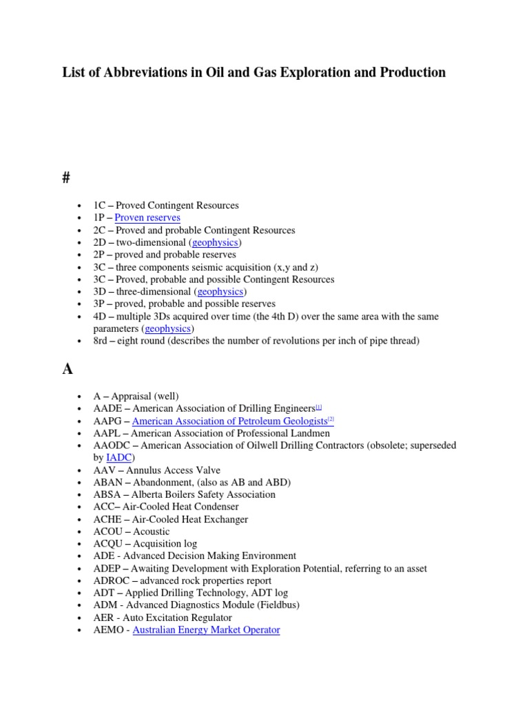 List of Abbreviations in Oil and Gas Exploration and Production PDF