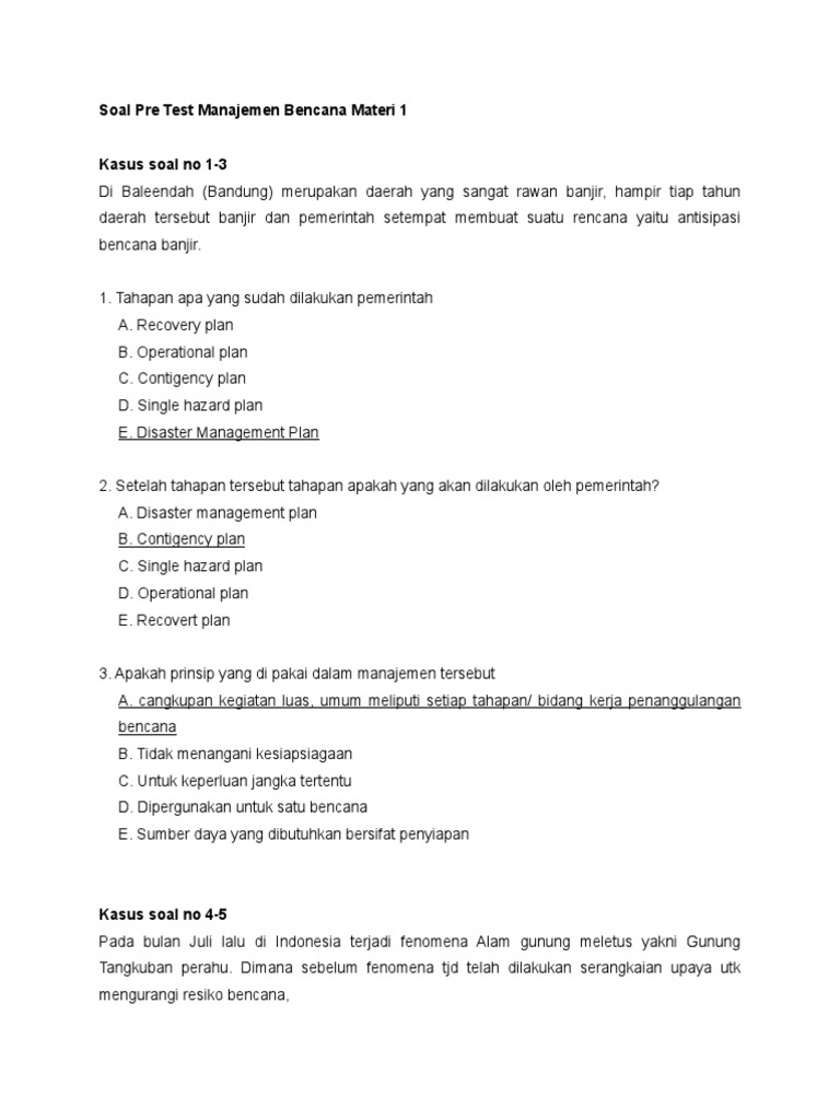 Soal Pre Test Bencana Materi 1