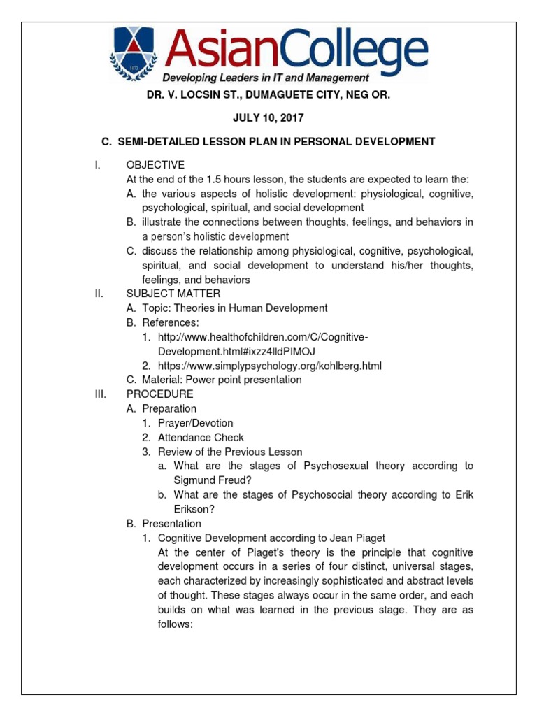 Lesson Plan in Personal Development July 10 | PDF | Neuroscience ...
