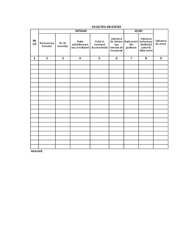 Registru Inventar Bunuri Excel | PDF