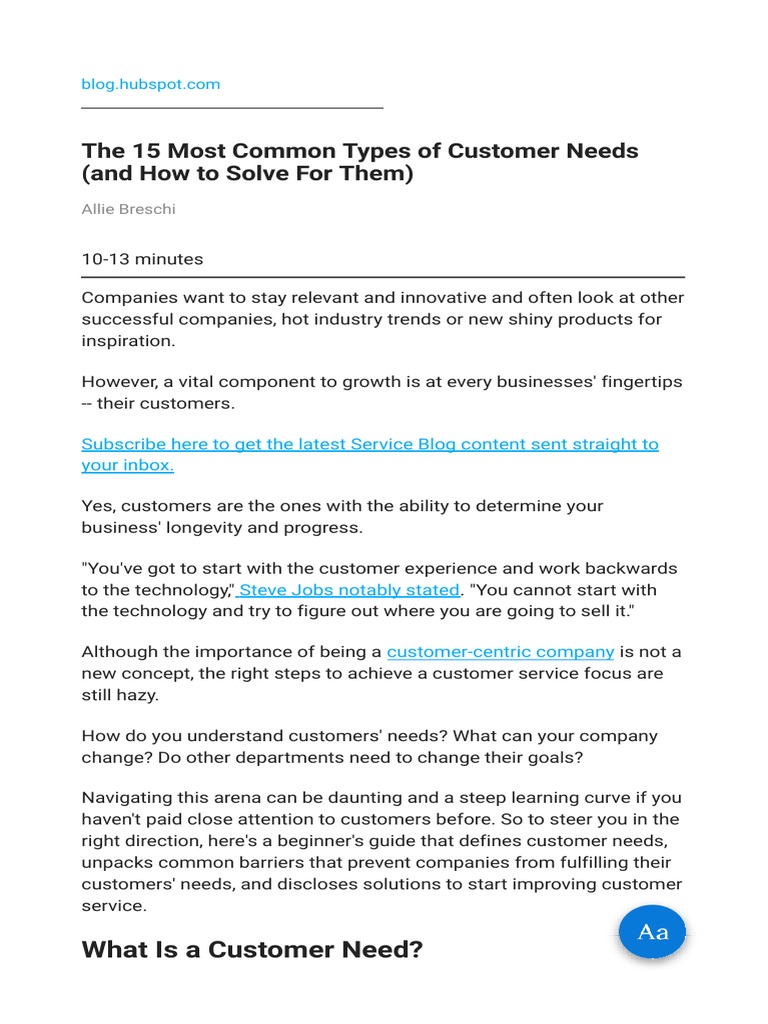 Understanding 15 Customer Needs | PDF | Customer | Motivation