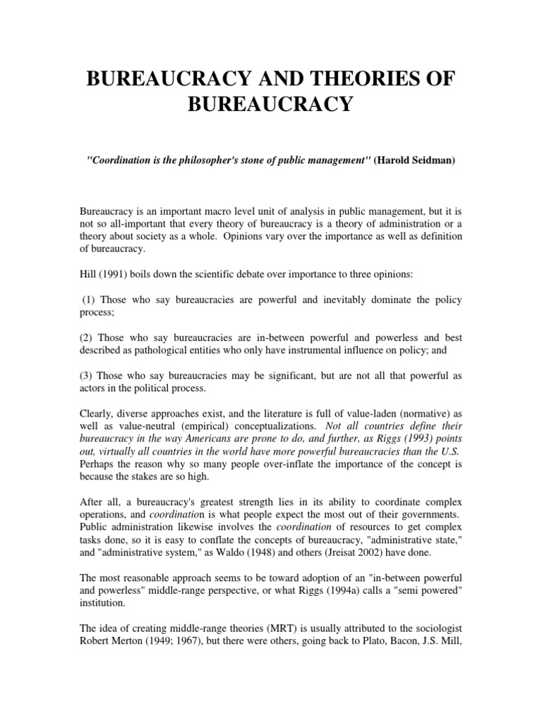 Bureaucracy and Theories of Bureaucracy | PDF | Bureaucracy | Max Weber