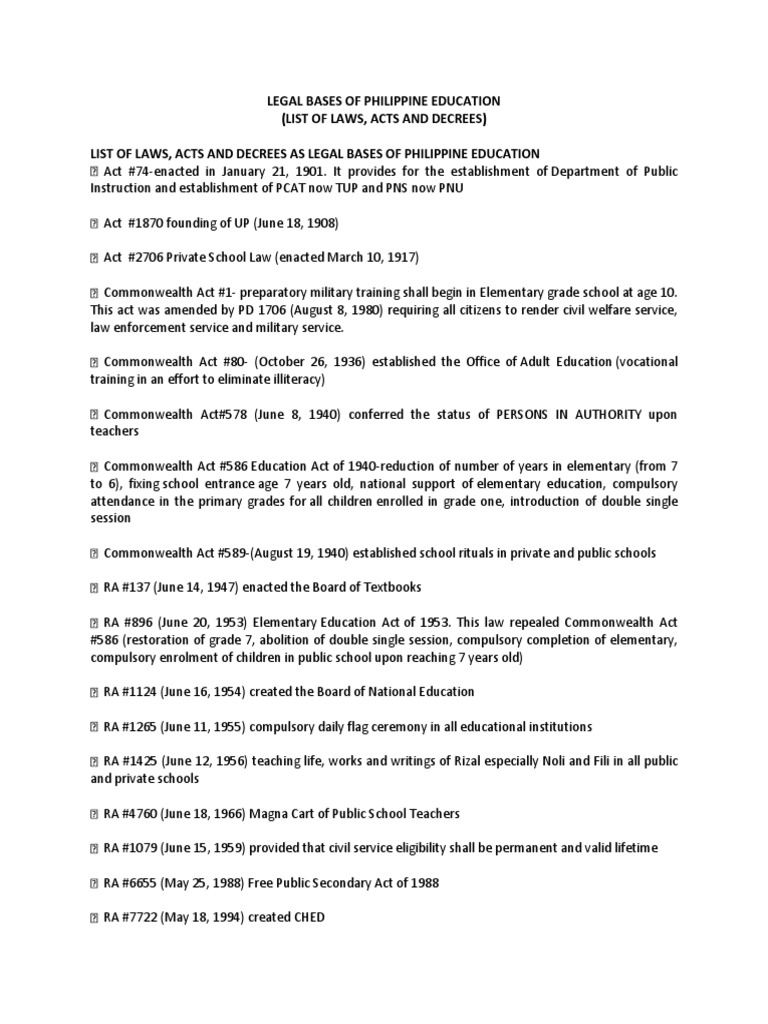 Legal Foundations of Philippine Education | PDF | State School ...