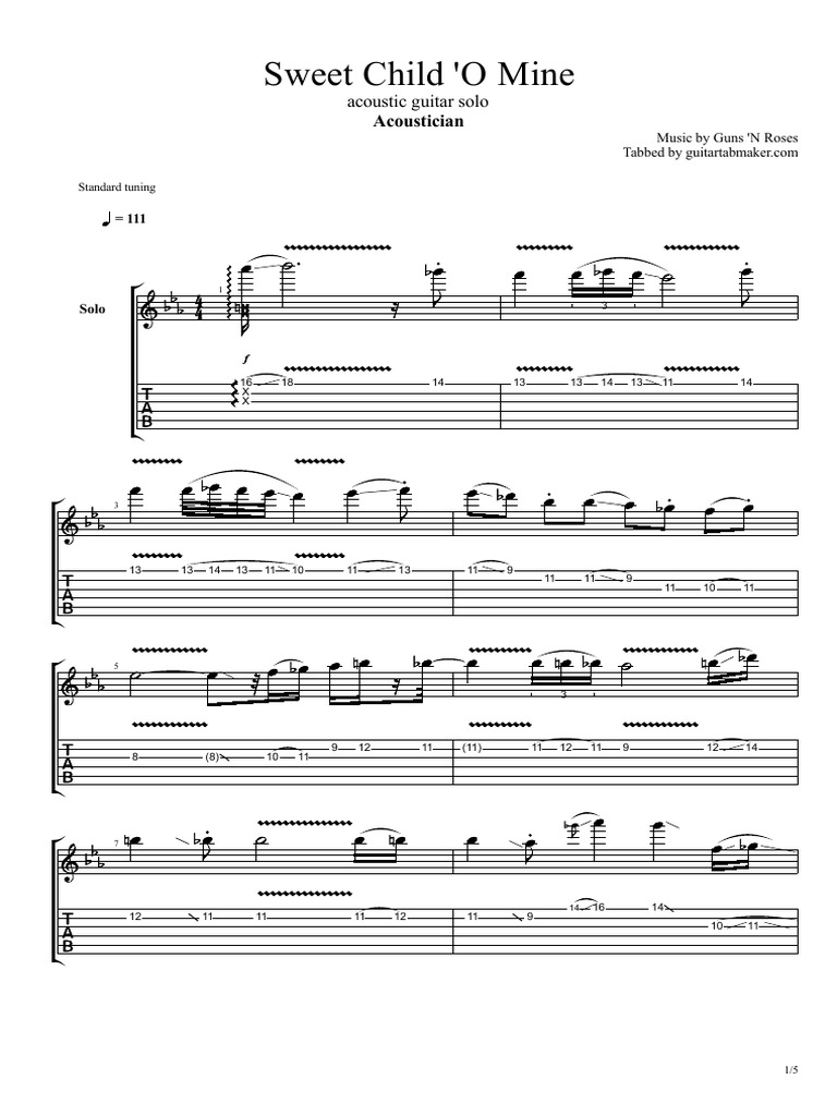 Sweet Child 'O Mine Acoustic Guitar Solo PDF European Musical