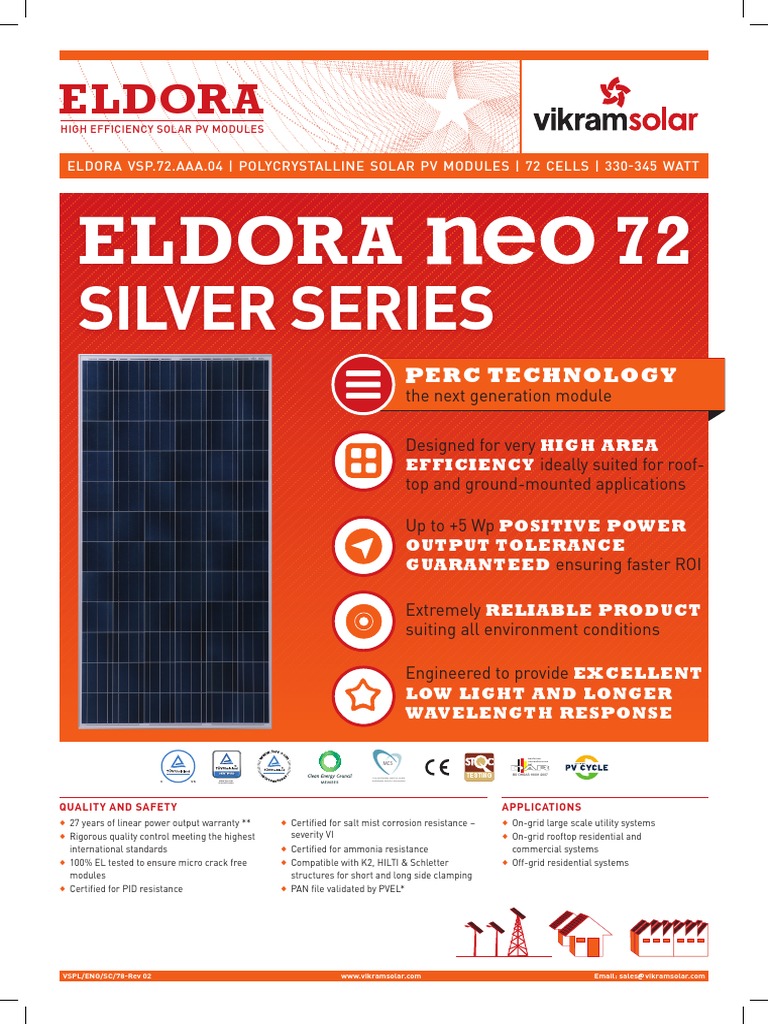 Vikram Solar ELDORA Module Datasheet | PDF | Photovoltaic System ...