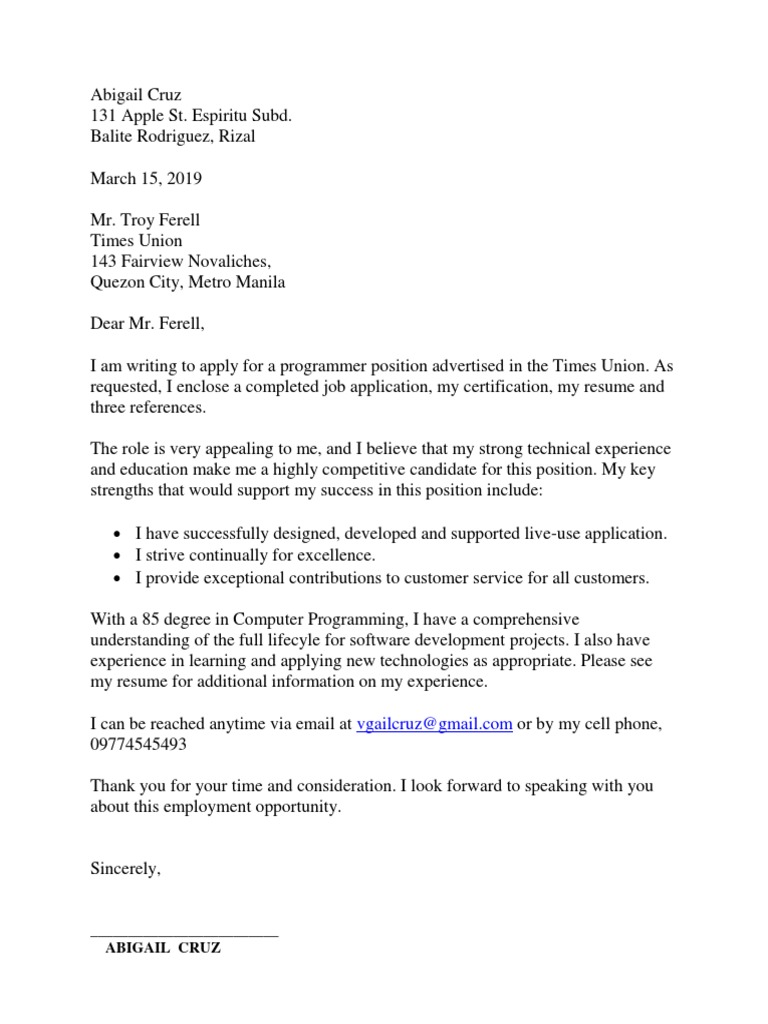 Abby's Programmer Position Application | PDF