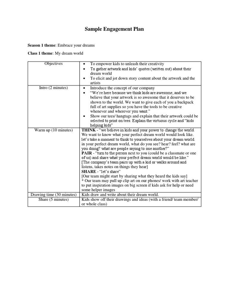 Kids' Dream World Engagement Plan | PDF | Career & Growth | Self ...