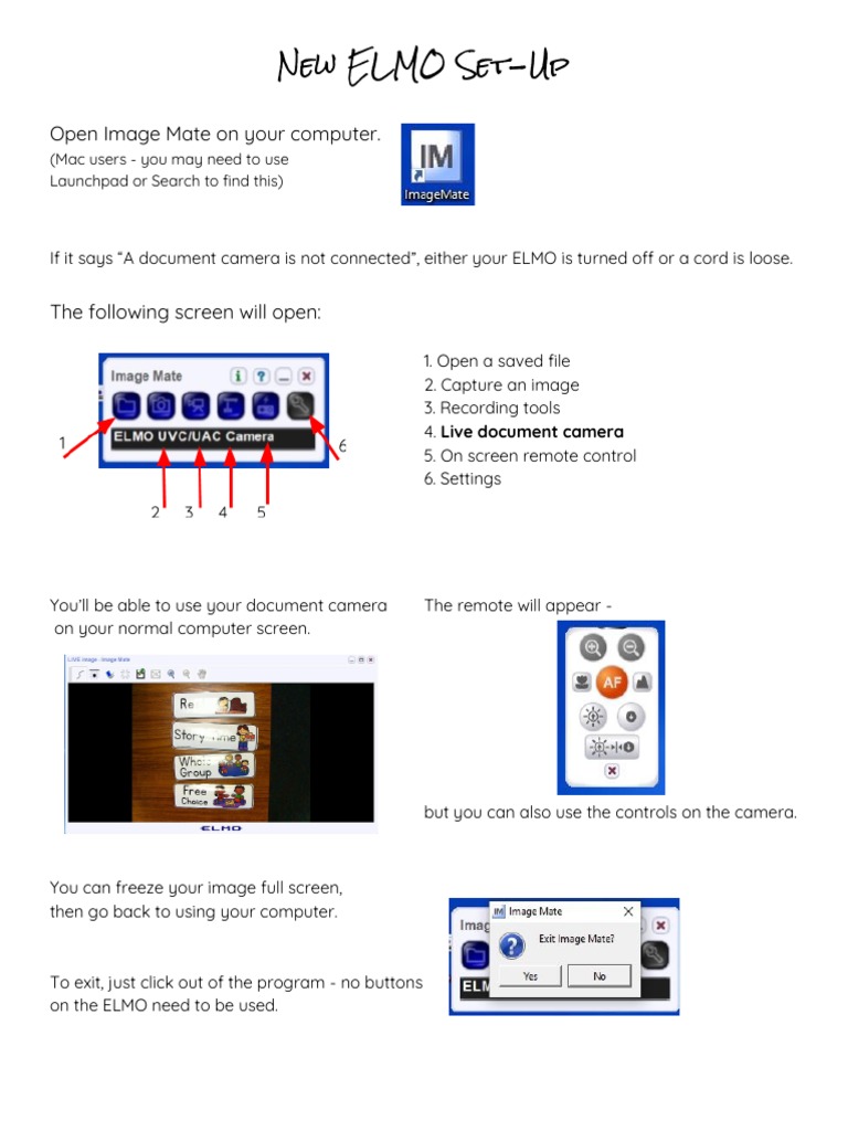 ELMO Document Camera Setup Guide | PDF
