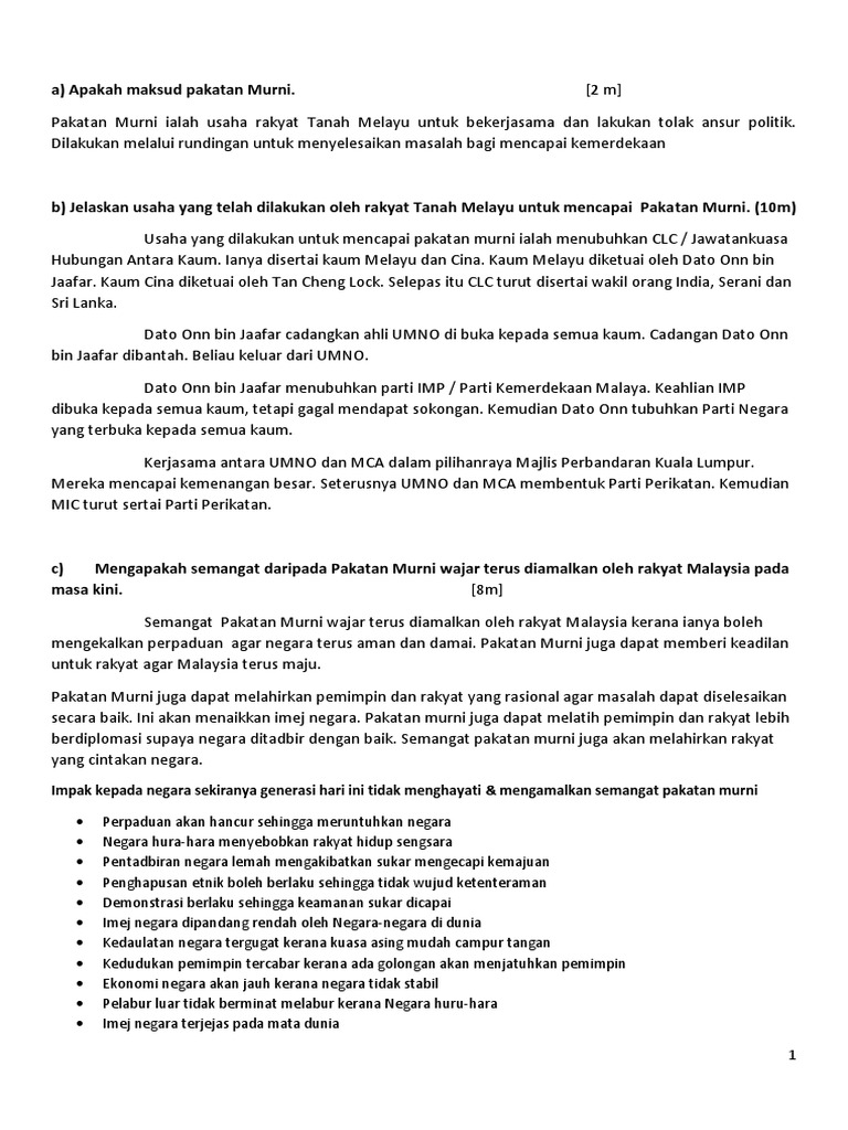 Impak Kepada Negara Sekiranya Generasi Hari Ini Tidak Menghayati Mengamalkan Semangat Pakatan Murni Pdf