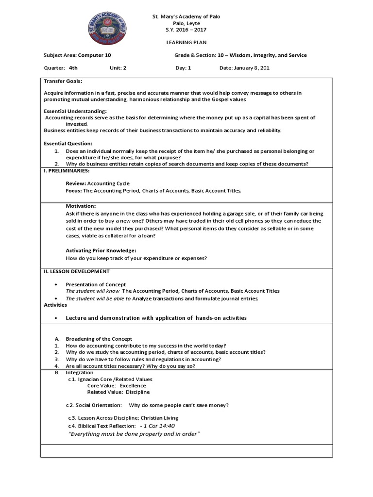 Accounting Lesson Plan for Grade 10 | PDF | Expense | Accounting