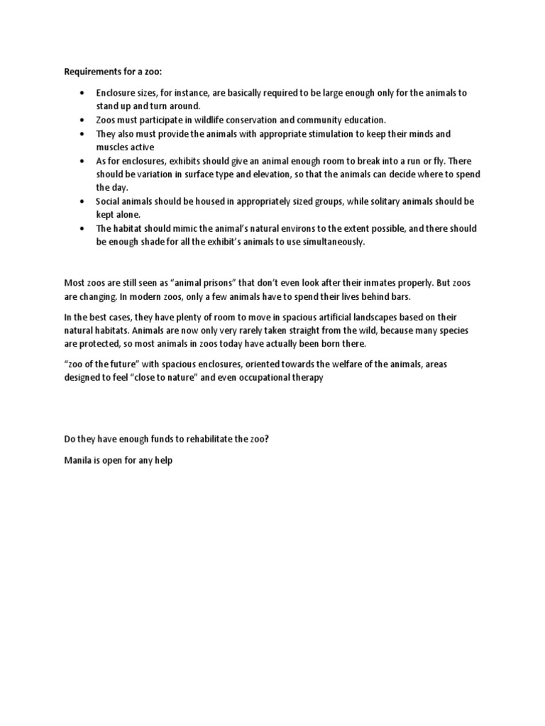 Requirements For A Zoo | PDF