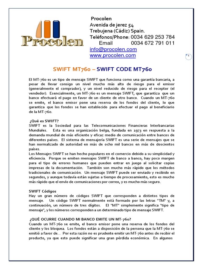 Swift Mt 760 | Bancos | Servicios financieros
