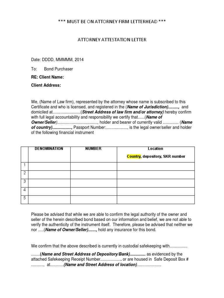 Attorney Attestation for Bond Purchase | PDF | Business | Law