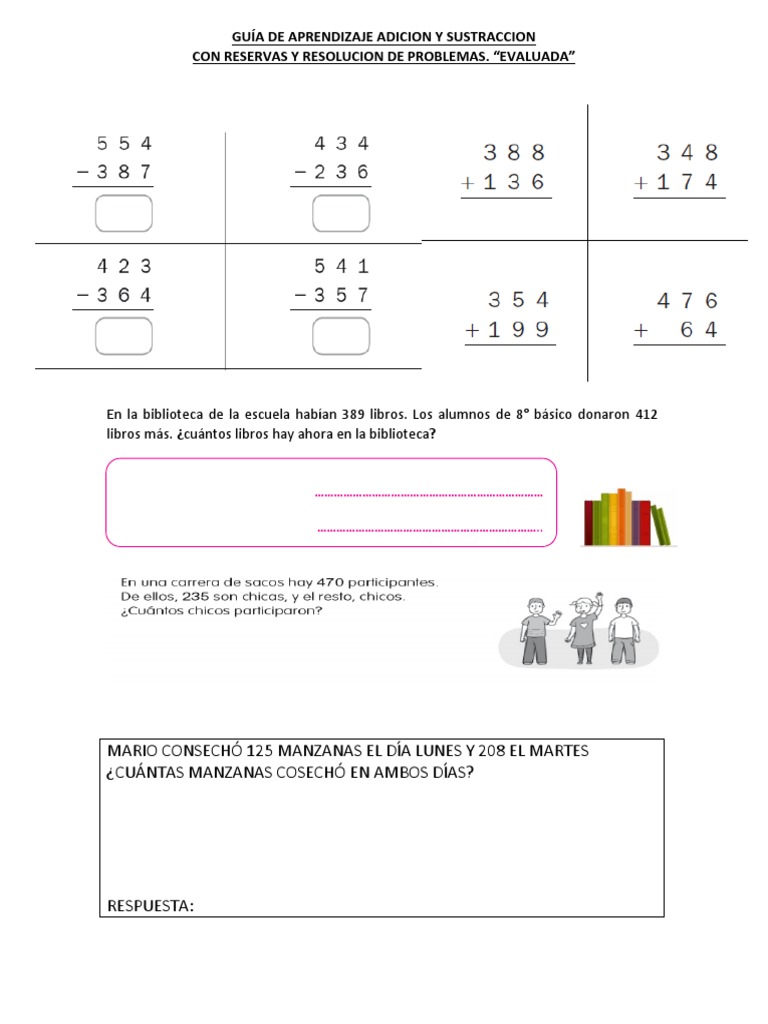 Guia de Aprendizaje Evaluada Matematia Sumas y Restas Al 1000 Con ...