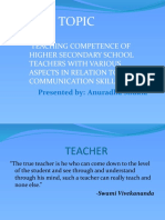 Topic: Teaching Competence of Higher Secondary School Teachers With Various Aspects in Relation To Communication Skill