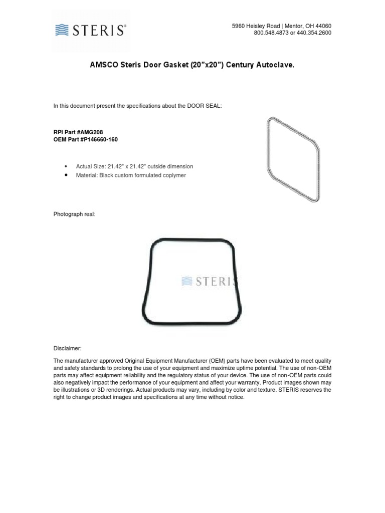 AMSCO Steris Door Gasket PDF